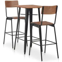 vidaXL 3-delige barset, staal, bruin, zwart