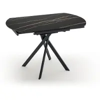 STONES Uitschuifbare salontafel van 120 x 80 cm, gemaakt van zwarte Portoro-marmerlook keramiek met een zwart metalen frame – Moderne design eettafel