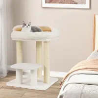 Costway 61 cm Kraboom, klein, met zachte zitplaats, grote basis, platform en sisal-krabpalen. Houten krabboom voor katten, klimboom, wit