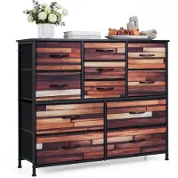 Costway Kommode met 11/14 lades, ladeschrank met stoffen bekleding, metalen frame en houten oppervlak, opbergkast, 100 x 30 x 82 cm