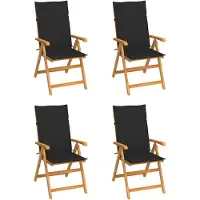 vidaXL Klapstoelen, set van 4 met zwarte kussens, gemaakt van massief teakhout
