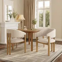 OKWISH 2-delige set eetkamerstoelen met gebogen rugleuning, keukenstoel met metalen frame en houtlook, geschikt voor eetkamer en woonkamer