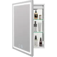 Puluomis spiegelkast voor de badkamer met 3-kleurige, dimbare verlichting, badkamermeubel met stopcontact, USB-aansluiting, wandkast, aluminium, wit