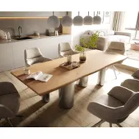 DELIFE Eetkamertafel Edge 260x100x2,5-3 eiken natuurPilier roestvrij staal geborsteld Live-Edge
