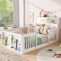 STILVORA Kinderbed 90x190 cm – Eenpersoonsbed met Hoge Uitvalbeveiliging – USB-Aansluiting en Nachtlicht – Opbergruimte aan Voeteneind – Voor Kinderen – Hout – Wit – Zonder Matras