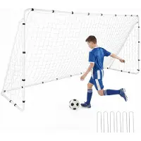 Costway Voetbaldoel, 367x181 cm, voetbaldoel met metalen frame, voetbalterugkaatsbord, voetbalnet, trainingsnet met 7 hoeken, metalen frame, 4 grondpennen