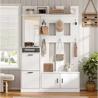 STILVORA Garderobe met schoenenkast, spiegel en kledinghaken, schoenenkast met wandmontabele garderobe, multifunctionele garderobe voor de hal, wit