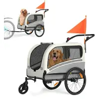 Shengmilo 10202NS 2-in-1 grote huisdierentransport, 360° draaiende wielen, 19-inch wielen, 6-voudig verstelbaar, maximale draagvermogen 50 kg, wit-grijs