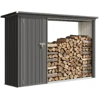 Outsunny Shed for Wood Storage-Lackierter Stahl, verzinkter Stahl-235L x 67B x 149H cm-Dunkelgrau