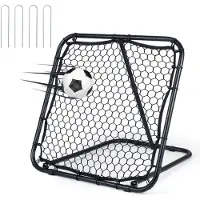 Costway Voetbalterugkaatsnet, 101x101 cm, voetbalnet, trainingsnet met 7 hoeken, metalen frame, 4 grondpennen, geschikt voor voetbal, handbal, volleybal