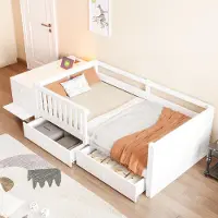 OKWISH Kinderbed 90 x 200 cm - Hoogslaper Met Bureaufunctie, Stopcontact En Led - Met Opbergruimte En Dubbellades - Voor Kinderen - Wit - Zonder Matras