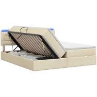 Syfax LED Opslagbed met Matras Crèmekleurig 200 x 200 cm Stof