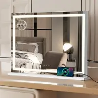 Puluomis cosmetische spiegel, make-upspiegel, 80x56 cm, Hollywood-stijl, dimbaar met LED-verlichting, 3 kleuren, 2-in-1: kan zowel als tafelspiegel als wandspiegel gebruikt worden, rechthoekig