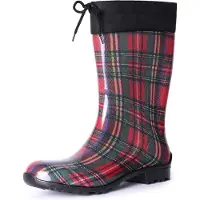 Ladeheid Dames Regenlaarzen - Rubberen Laarzen met manchet Waterdichte - PVC - LA-LMG-879-Aspen - Rood/Raster - 42