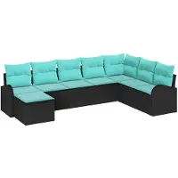 vidaXL Set van 8 tuinmeubels, zwart en turquoise, van polyrotan