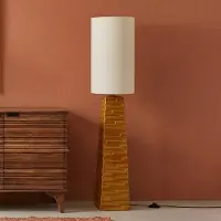 Kare Vloerlamp Siena, geel / oranje, Woon-/ Eetkamer, Textiel / Stof / Zijde, Vintage, vloerlamp