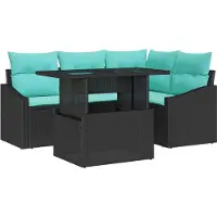 vidaXL Tuinbank Set 5 st Zwart en Blauw poly rattan