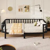 Flieks kinderbed, 90x200 cm, met valbeveiliging. Metalen slaapbank met lattenbodem. Jugendbed, eenpersoonsbed, multifunctioneel bed, van staal, zwart