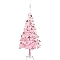 vidaXL Kunstkerstboom met verlichting en kerstballen 180 cm PVC roze