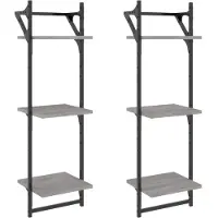vidaXL Wandschappen 3-laags met stangen 2 st 30x25x100 cm grijs sonoma