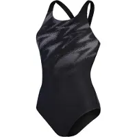 Speedo Hyper Boom Abstract eendelig zwempak voor dames (Zwart/Grijs)