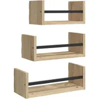 vidaXL 3-delige wandplankenset met stangen Sonoma eiken bewerkt hout