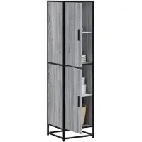 vidaXL Hoge kast 35,5x35x139 cm bewerkt hout en metaal grijs sonoma
