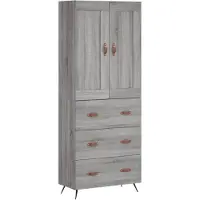 vidaXL Hoge kast 69,5x34x180 cm bewerkt hout grijs sonoma eikenkleurig