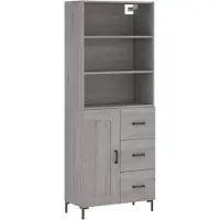 vidaXL Hoge kast 69,5x34x180 cm bewerkt hout grijs sonoma eikenkleurig