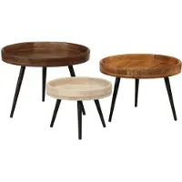 vidaXL Salontafels 3 st rond massief mangohout