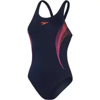 Speedo Dameszwempak met abstracte print en muscleback-ontwerp (Marine / Roze)