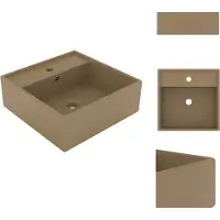 vidaXL Luxe wastafel met overloop, vierkant, mat crèmekleurig, 41x41 cm - Wastafel voor de badkamer