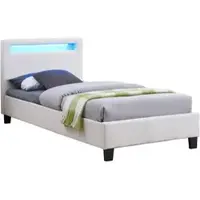 CARO-Möbel Gestoffeerd bed HIMALAYA 90x200 cm, led-verlichting, witte stof