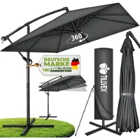 Tillvex Aluminium Parasol rechthoekig Ø 330 cm + afdekking met zwengel | Zweefparasol met standaard en windscherm, uv-bescherming, waterdicht, 360 graden draaibaar