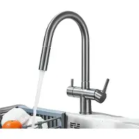 OEM Reinwasser uittrekbare keukenkraan, met twee handgrepen, voor montage op het aanrecht, keramische cartridge, grijs