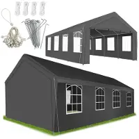 TecTake Partytent 4 x 8 m - Grote Feesttent met Zijwanden en Kijkvensters - Waterdicht en UV-Bestendig Tuinpaviljoen - Stalen Frame - Incl. Haringen en Spantouwen - Grijs