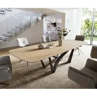 DELIFE Eettafel Edge Boot 300x120 cm Keramiek Laminam Sabbia Eichefarbig Spider Flachstahl Roestvrij staal Grafiet
