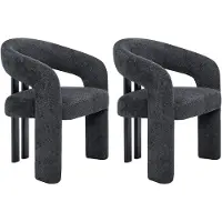 Vente-unique Set van 2 stoelen met armleuningen in teddystof en zwart heveahout - Donker antraciet NORETI
