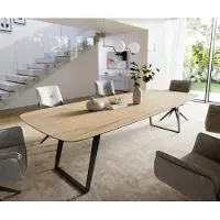 DELIFE Eettafel Edge Boot 300x120 cm Keramiek Laminam Sabbia Eichefarbig Metaal Schräg Zwart