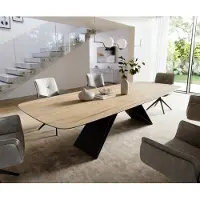 DELIFE Eettafel Edge Boot 300x120 cm Keramiek Laminam Sabbia Eichefarbig V-onderstel Flachstahl Zwart