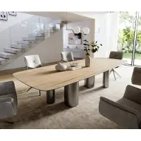 DELIFE Eettafel Edge Boot 300x120 cm Keramiek Laminam Sabbia Eichefarbig Pilier Roestvrij staal Grafiet