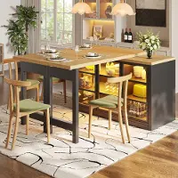 Flieks multifunctionele eettafel met zijschuif, slim verlichtingssysteem, 360° draaibare eettafel, uitschuifbaar keukenblok/eettafel, zwart