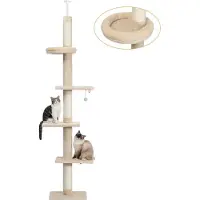 Famanu 5-laags verstelbare kattenboom van vloer tot plafond, ideaal voor klimactiviteiten - beige