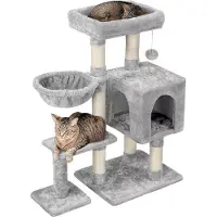 Famanu kattenboom, 4-laags, met kattenhol en kattenbed - Pluche kattenmeubel voor kleine katten