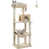 Markenlos Kartonnen krabpaal - Luxe kattenboom - Grote kattenspeeltoren - Stabiel en veilig - Kattenboom met hangmat - Mooi kattenhuis - Grijs - 143 cm