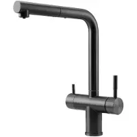 Pure.Sink Elite Steel Clear-S PVD gun metal 3-weg Keukenkraan met Uittrekbare Uitloop en Gefilterd Water PS8120-61