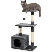 Famanu krabomb met hol en pluchen bal - hoogte 85 cm - Comfortabel ligvlak voor kleine en grote katten - Donkergrijs