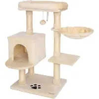 Famanu krabpaal voor katten - met pluchen bal en wandmontage - 93 cm hoog - sisalstengel en pluchen ligplaats - beige