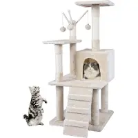 Famanu kraboom voor katten, 121 cm hoog - Speeltoren voor katten - Beige - 50x50x121 cm