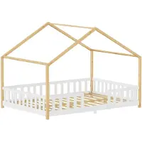 En.casa Kinderbed Treviolo huisbed 140x200 cm wit en naturel []